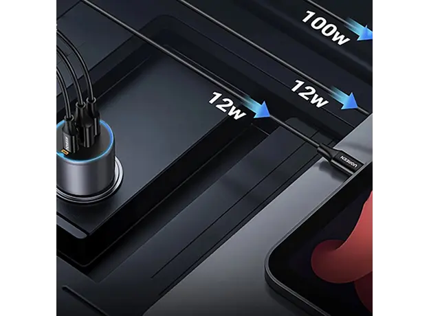 მანქანის დამტენი UGREEN EC705 (35025), 130W, Type-C, USB-A, 3-Port Fast Car Charger, Grey, 7 image