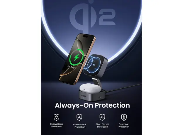 უსადენო დამტენი UGREEEN W702 (35316) MagFlow Qi2, 25W, Magnetic Foldable Charging Station, Dark Gray, 7 image