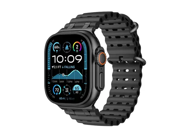 სმარტ საათის სამაჯური TVC Ocean Watch Strap for Apple Watch Series 10 Ultra 9 8 7 SE 6 5 4 3 2 1 46mm 49mm 45mm 44mm 42mm Silicone Band - Black Buckle