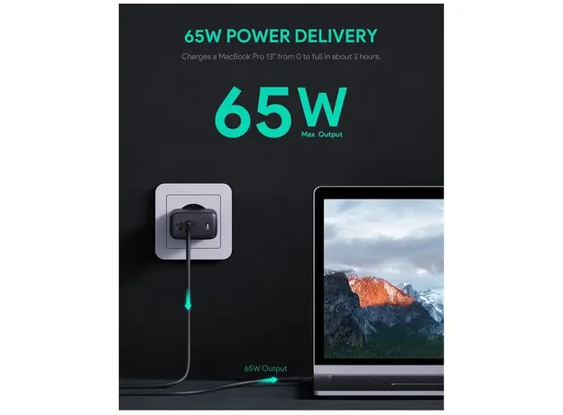 ადაპტერი Aukey PA-B4T 45W 2-Port PD Wall Charger Black, 6 image