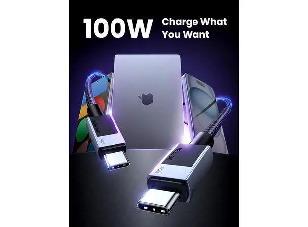 USB კაბელი UGREEN L512 (45064), 100W, Type-C to Type-C PD Fast Charging Cable, 2m, Space Gray, 7 image