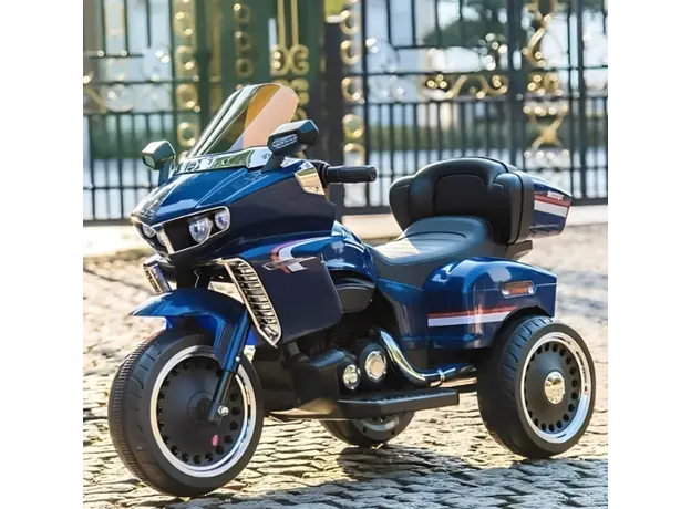 ბავშვის ელექტრო მოტოციკლი 9199BLU ტყავის სავარძლითა და კაუჩუკის საბურავებით, 3 image
