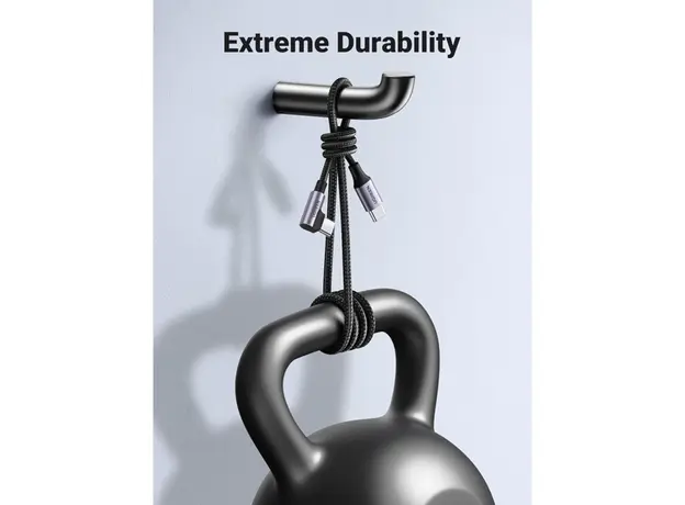 USB კაბელი UGREEN US255 (50123), 60W, Type-C to Angled Type-C Round, 1m, Grey, 5 image