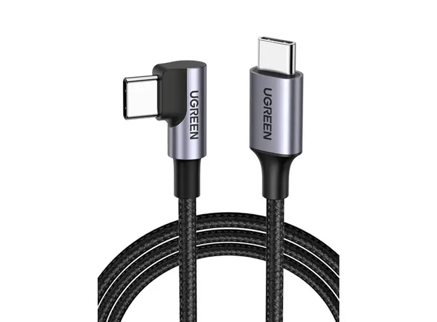 USB კაბელი UGREEN US255 (50123), 60W, Type-C to Angled Type-C Round, 1m, Grey