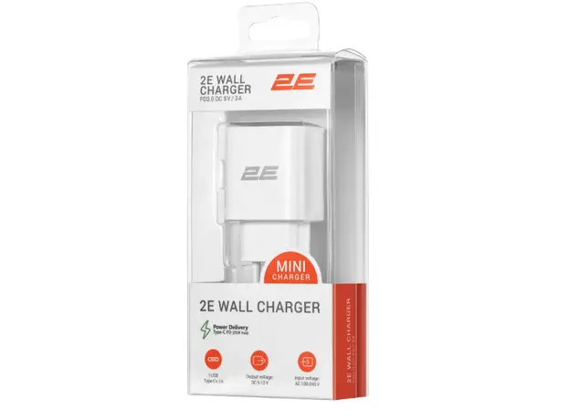 ადაპტერი 2E Wall Charger 25W USB-C PD, white, 4 image