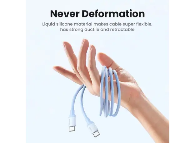 USB კაბელი UGREEN US563 (45180), 60W, Type-C to Type-C PD Fast Charging Silicone Cable, 1m, Purple, 5 image