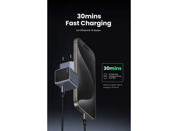მობილურის დამტენი UGREEN X503 (35041) NExode Air, 30W, Type-C, GaNInfinity Fast Charger, Grey, 8 image