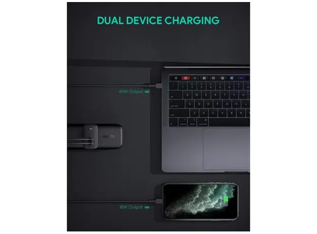 ადაპტერი Aukey PA-B4T 45W 2-Port PD Wall Charger Black, 10 image