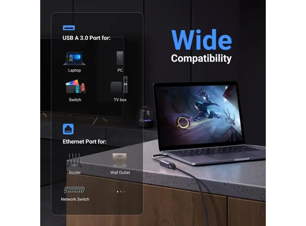 ადაპტერი UGREEN CM209 (50922), USB 3.0 to RJ45 Ethernet Adapter, Space Gray, 3 image