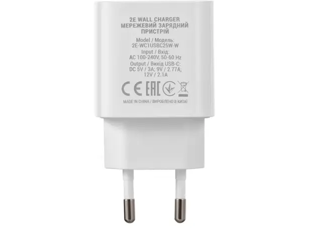 ადაპტერი 2E Wall Charger 25W USB-C PD, white, 3 image