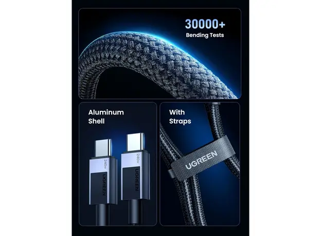 USB კაბელი UGREEN L513 (45067), 240W, Type-C to Type-C PD Fast Charging Cable, 1m, Space Gray, 8 image
