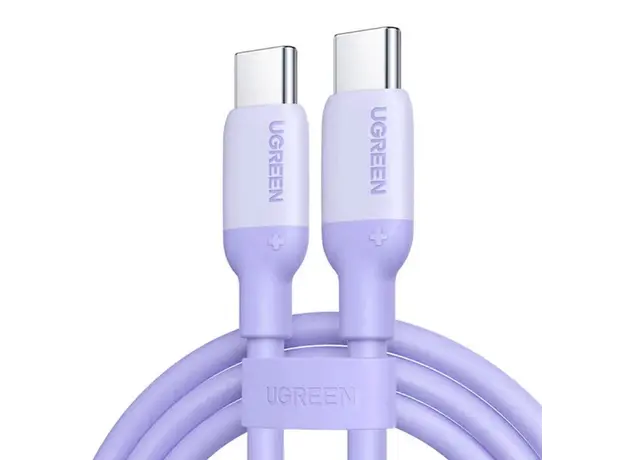 USB კაბელი UGREEN US563 (45180), 60W, Type-C to Type-C PD Fast Charging Silicone Cable, 1m, Purple, 2 image