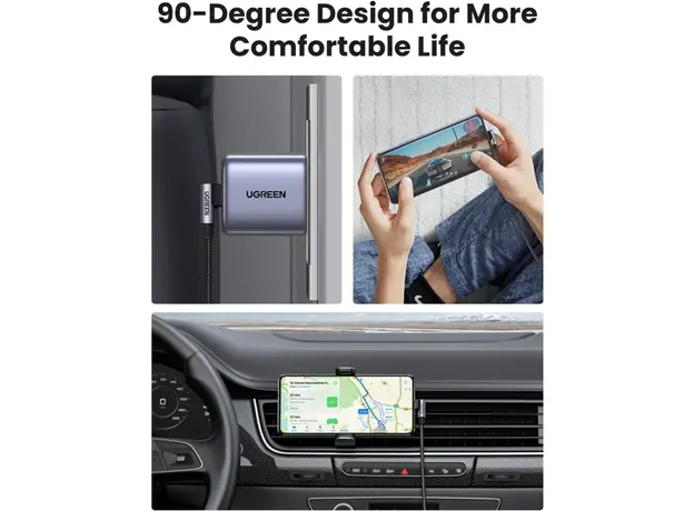 USB კაბელი UGREEN US255 (50123), 60W, Type-C to Angled Type-C Round, 1m, Grey, 4 image