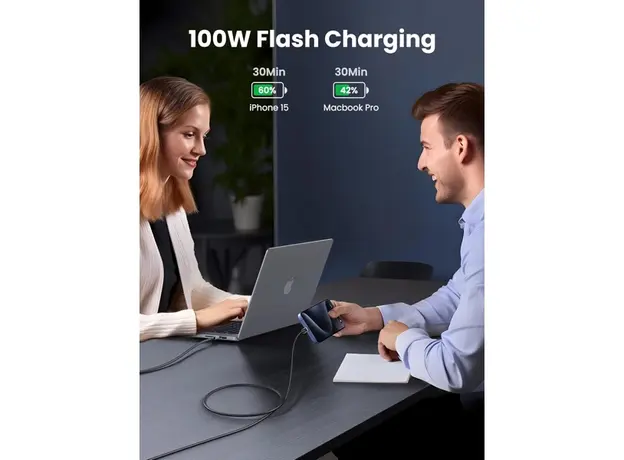 USB კაბელი UGREEN L512 (45064), 100W, Type-C to Type-C PD Fast Charging Cable, 2m, Space Gray, 6 image