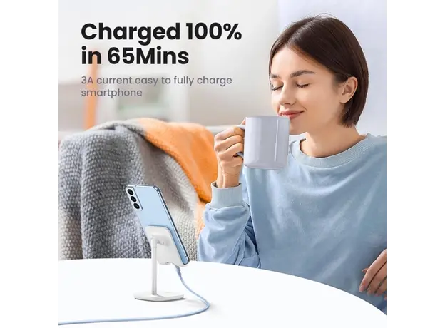 USB კაბელი UGREEN US563 (45180), 60W, Type-C to Type-C PD Fast Charging Silicone Cable, 1m, Purple, 3 image