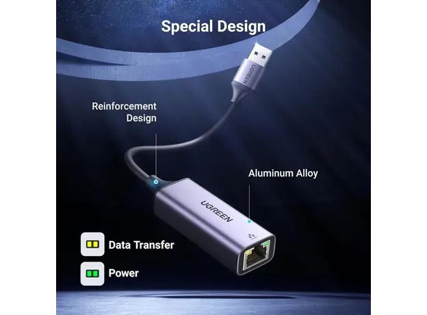 ადაპტერი UGREEN CM209 (50922), USB 3.0 to RJ45 Ethernet Adapter, Space Gray, 4 image