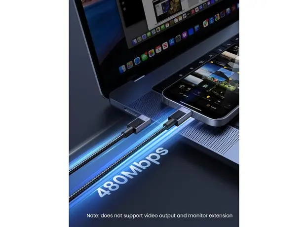 USB კაბელი UGREEN L513 (45067), 240W, Type-C to Type-C PD Fast Charging Cable, 1m, Space Gray, 3 image