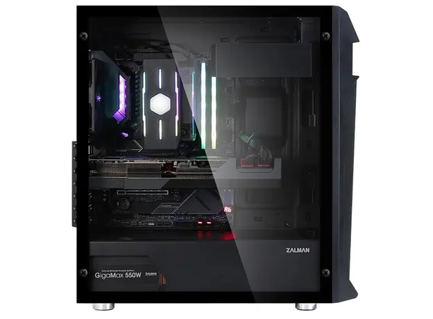 ქეისი Zalman PC case Z1 Plus without PSU, 2xUSB3.0, 1xUSB2.0, 3x120mm, VGA 385mm, LCS ready, TG Side Panel, ATX, black, 5 image