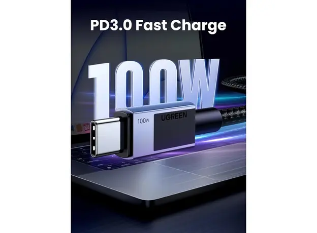 USB კაბელი UGREEN L512 (45064), 100W, Type-C to Type-C PD Fast Charging Cable, 2m, Space Gray, 5 image