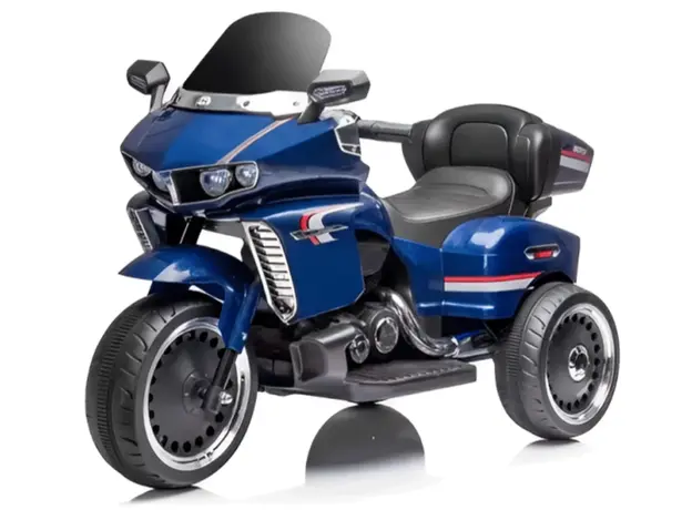 ბავშვის ელექტრო მოტოციკლი 9199BLU ტყავის სავარძლითა და კაუჩუკის საბურავებით