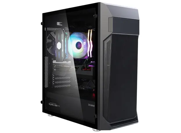 ქეისი Zalman PC case Z1 Plus without PSU, 2xUSB3.0, 1xUSB2.0, 3x120mm, VGA 385mm, LCS ready, TG Side Panel, ATX, black, 4 image
