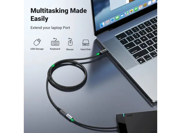 USB ადაპტერი UGREEN US372 (45191), 100W, Type-C Extension Cable, 1m, Black, 7 image