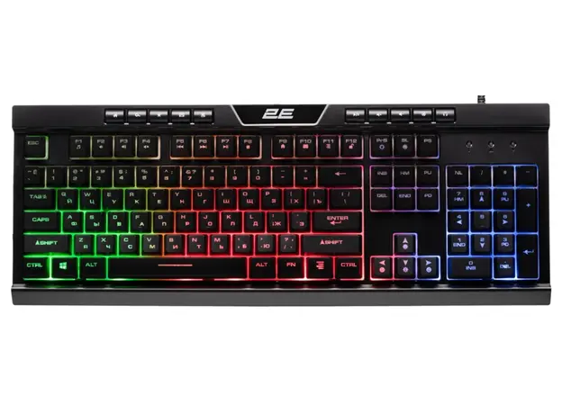 კლავიატურა 2E GAMING Membrane keyboard KG300 114key, USB-A, EN/RU, LED, black