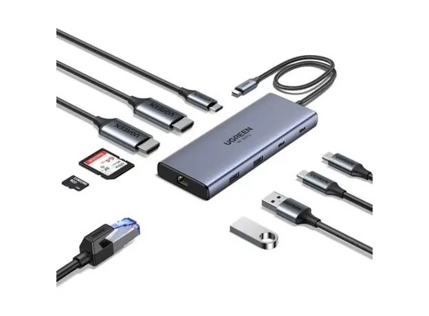 USB-C ჰაბი UGREEN CM639 (45380), HDMI, Type-C, USB-A, RJ45, SD/TF, 10-in-1 USB-C Hub, Grey, 2 image