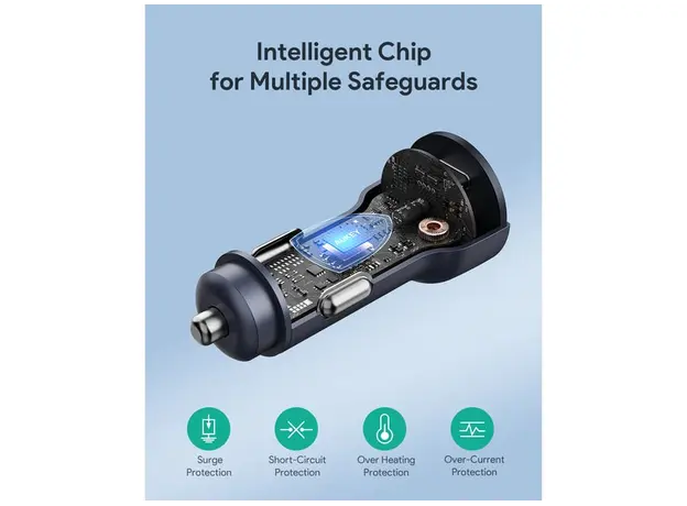 ავტომობილის უსადენო დამტენი Aukey 65W CC-Y23 Enduro Type-C Dual 2-Port Car Charger - Gray, 10 image