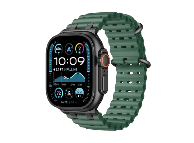 სმარტ საათის სამაჯური TVC Ocean Watch Strap for Apple Watch Series 10 Ultra 9 8 7 SE 6 5 4 3 2 1 46mm 49mm 45mm 44mm 42mm Silicone Band - Green+Black Buckle