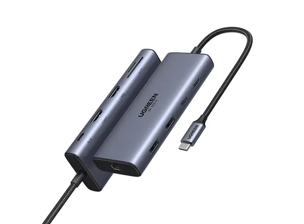 USB-C ჰაბი UGREEN CM639 (45380), HDMI, Type-C, USB-A, RJ45, SD/TF, 10-in-1 USB-C Hub, Grey, 5 image