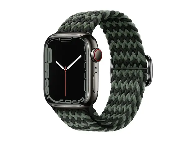 სმარტ საათის სამაჯური TVC Apple Watch Series 10 42mm / 9 8 7 41mm / SE (2023) SE (2022) SE 6 5 4 40mm / 3 2 1 38mm Watch Band Braided Nylon Strap - W-Shape Black+Green