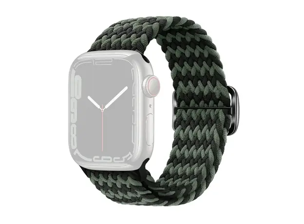 სმარტ საათის სამაჯური TVC Apple Watch Series 10 42mm / 9 8 7 41mm / SE (2023) SE (2022) SE 6 5 4 40mm / 3 2 1 38mm Watch Band Braided Nylon Strap - W-Shape Black+Green, 3 image