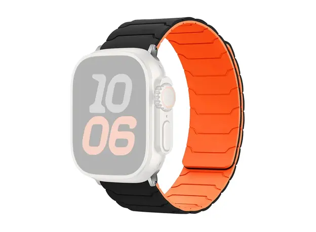 სმარტ საათის სამაჯური TVC Silicone Strap for Apple Watch Series 10 Ultra 9 8 7 SE 6 5 4 3 2 1 46mm 49mm 45mm 44mm 42mm Magnetic Band - Black+Orange, 3 image