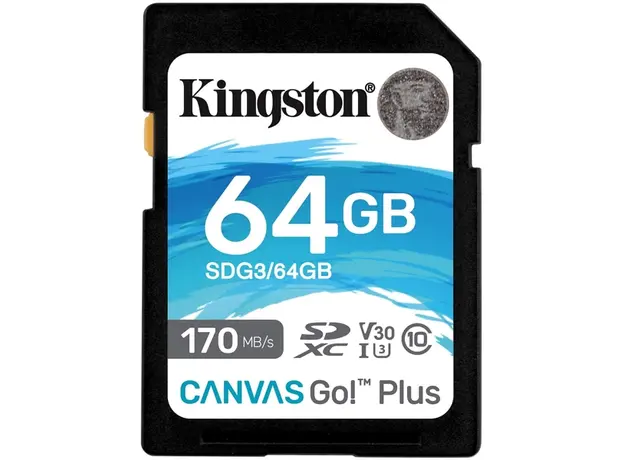 მეხსიერების ბარათი Kingston SDG3/64GB 64GB SDXC C10 UHS-I U3 R170/W70MB/s Canvas Go Plus