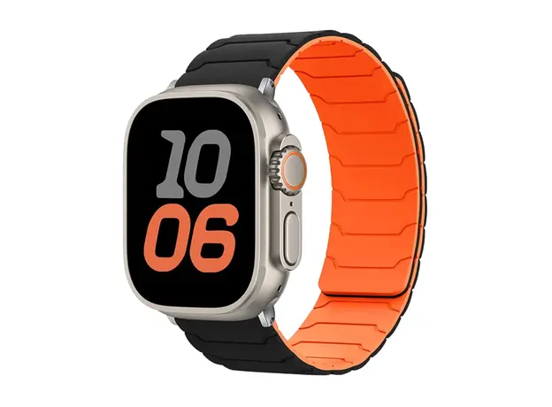 სმარტ საათის სამაჯური TVC Silicone Strap for Apple Watch Series 10 Ultra 9 8 7 SE 6 5 4 3 2 1 46mm 49mm 45mm 44mm 42mm Magnetic Band - Black+Orange, 2 image