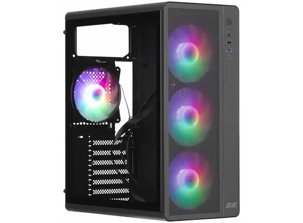კომპიუტერის ქეისი 2E-V510B, PC case 2E GAMING Credo Plus V510B without PSU, 1xUSB3.0, 1х USB 2.0, 1xUSB Type-C, 4x120mm RGB Rainbow, VGA 310mm, TG Side Panel, ATX, black, 2 image