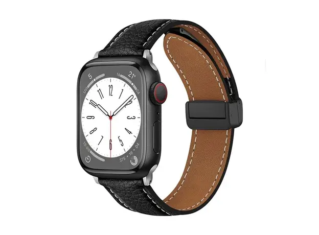 სმარტ საათის სამაჯური TVC Apple Watch 10 46mm / Ultra 2 / Ultra 49mm / 9 8 7 45mm / SE (2023) SE (2022) SE 6 5 4 44mm / 3 2 1 42mm Litchi Texture Leather Strap - Black, 2 image