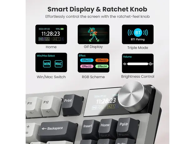 კლავიატურა Royal Kludge RK S85 RGB Mechanical Keyboard, Cloud Switch, Hot Swappable, Wireless, Type-C, Bluetooth, 2.4GHz, White Night, 5 image