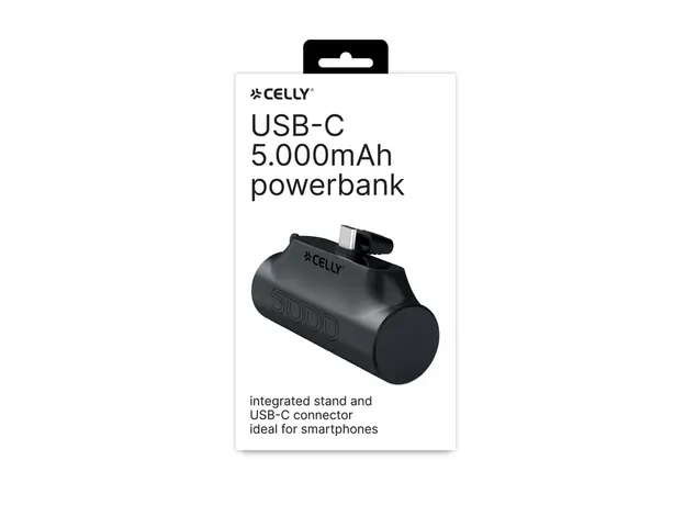 პორტატული დამტენი Celly USB-C Power Bank (5000mAh) Black, 3 image