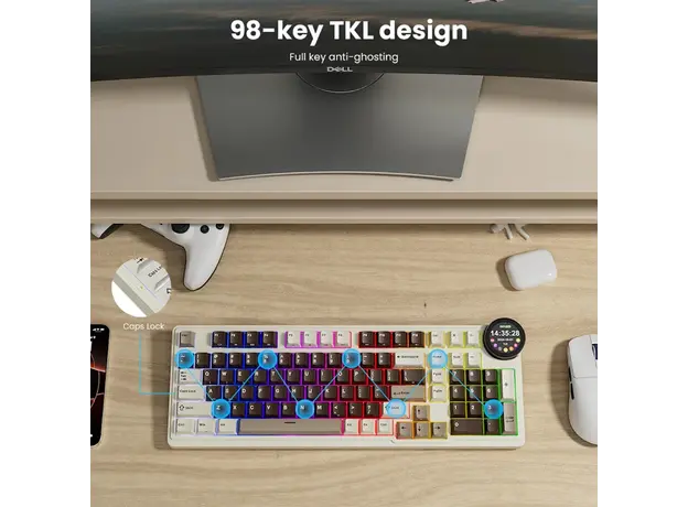 კლავიატურა Royal Kludge RK N99 RGB Mechanical Keyboard, Violet Switch, Hot Swappable, Wireless, USB, Bluetooth, 2.4GHz, Mocha Grey, 3 image