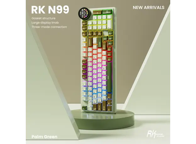 კლავიატურა Royal Kludge RK N99 RGB Mechanical Keyboard, Cream Switch, Hot Swappable, Wireless, USB, Bluetooth, 2.4GHz, Palm Green, 7 image