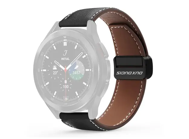 სმარტ საათის სამაჯური DUX DUCIS YA Series 43mm Genuine Cow Leather Strap 20mm Watch Band - Black, 3 image