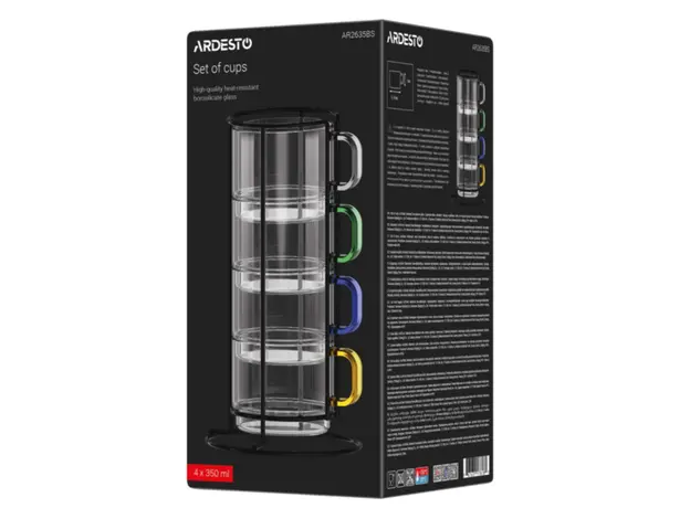 ჭიქების ნაკრები Ardesto Set of cups 350ml, 4pcs, borosilicate glass, transparent, 6 image