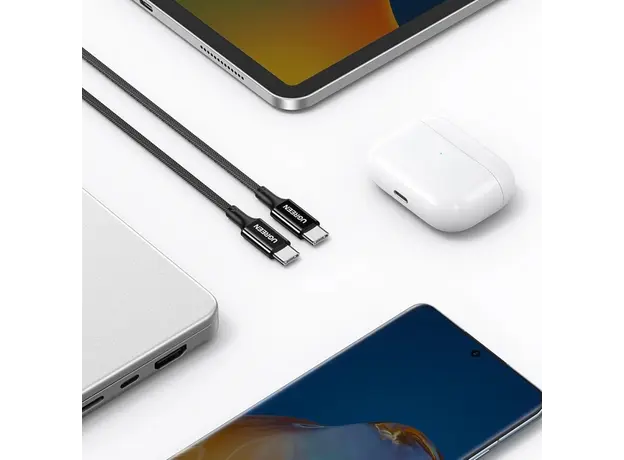 USB კაბელი UGREEN US557 (15275), 100W, Type-C to Type-C 2.0 Braided Fast Charging Cable, 1m, Black, 7 image