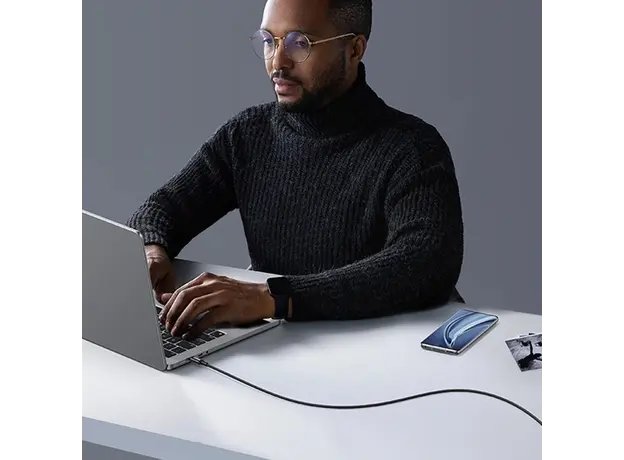 USB კაბელი UGREEN US557 (15275), 100W, Type-C to Type-C 2.0 Braided Fast Charging Cable, 1m, Black, 8 image