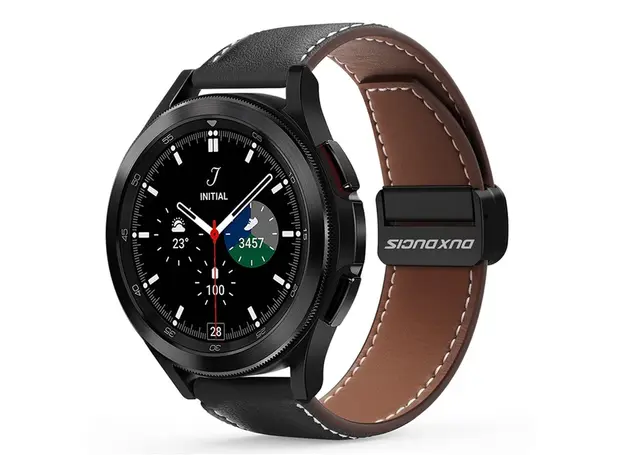 სმარტ საათის სამაჯური DUX DUCIS YA Series 43mm Genuine Cow Leather Strap 20mm Watch Band - Black