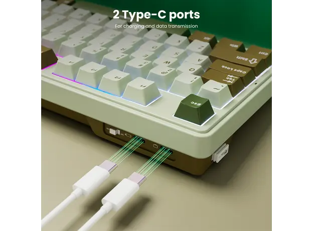 კლავიატურა Royal Kludge RK N99 RGB Mechanical Keyboard, Cream Switch, Hot Swappable, Wireless, USB, Bluetooth, 2.4GHz, Palm Green, 10 image