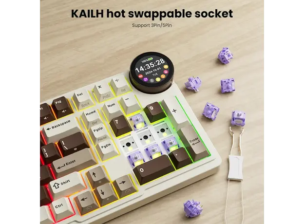 კლავიატურა Royal Kludge RK N99 RGB Mechanical Keyboard, Violet Switch, Hot Swappable, Wireless, USB, Bluetooth, 2.4GHz, Mocha Grey, 4 image