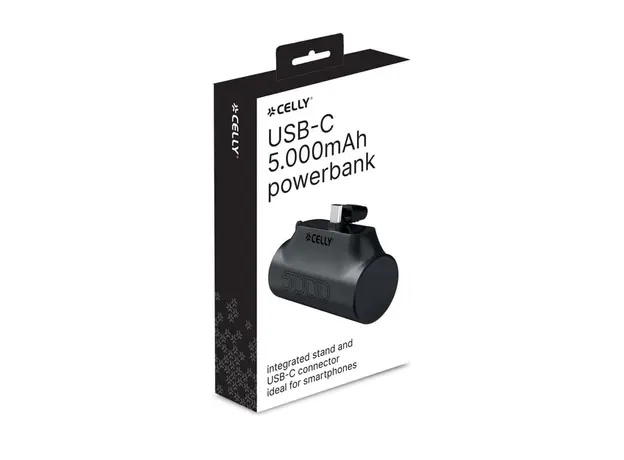 პორტატული დამტენი Celly USB-C Power Bank (5000mAh) Black, 2 image